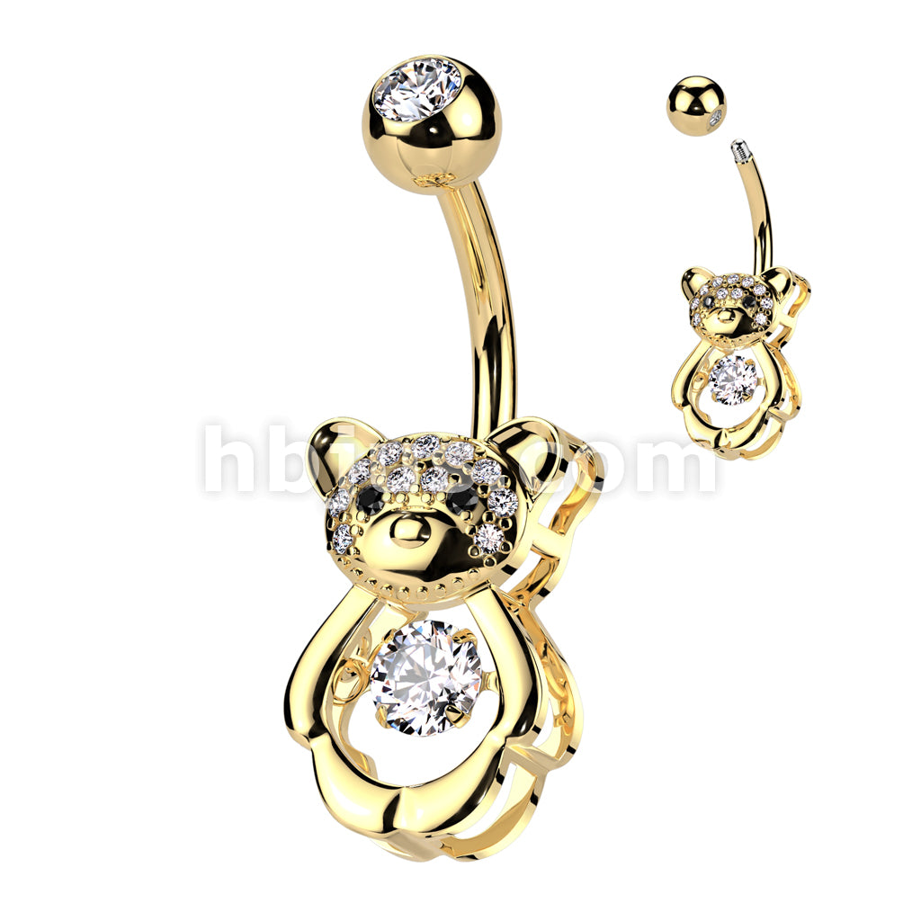 316L Surgical Steel 316L Surgical Steel Pave CZ Hollow Bear With Round... - Image 3