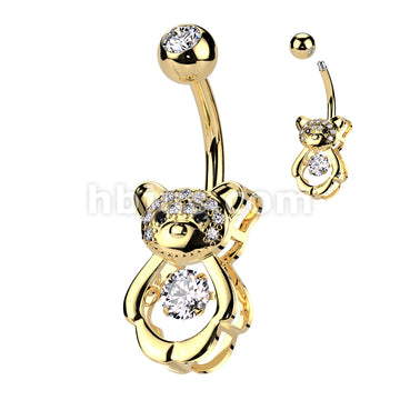 316L Surgical Steel 316L Surgical Steel Pave CZ Hollow Bear With Round... - Image 3