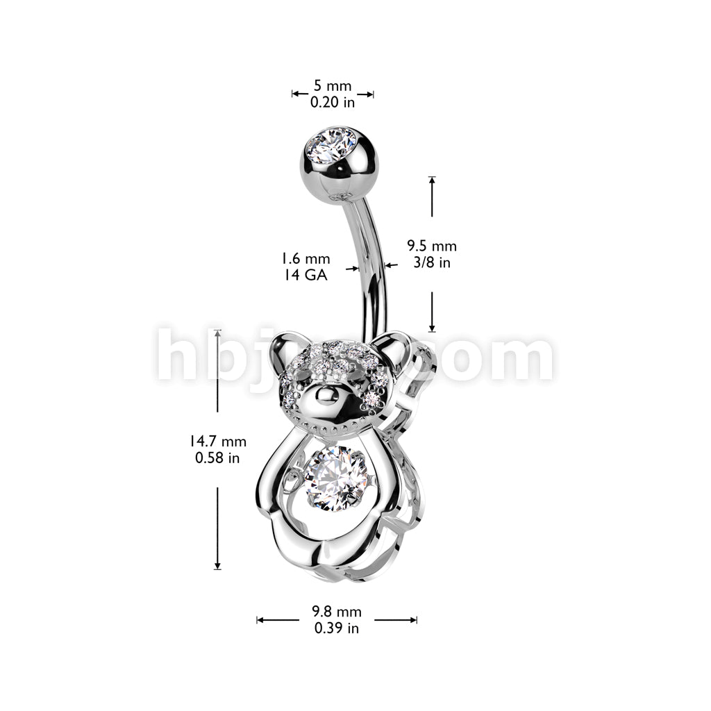 316L Surgical Steel 316L Surgical Steel Pave CZ Hollow Bear With Round... - Image 4
