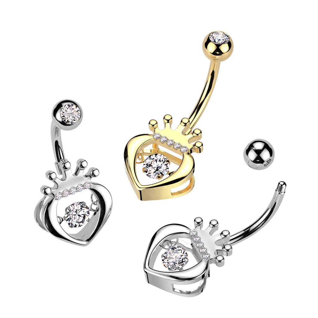 316L Surgical Steel 316L Surgical Steel Hollow CZ Crown Heart With...