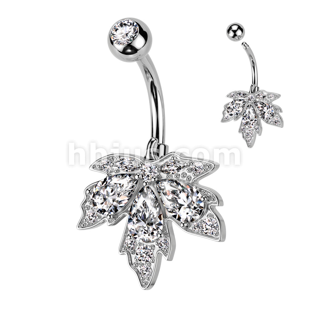316L Surgical Steel 316L Surgical Steel Triple Teardrop CZ Maple Leaf... - Image 2