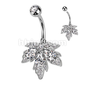 316L Surgical Steel 316L Surgical Steel Triple Teardrop CZ Maple Leaf... - Image 2