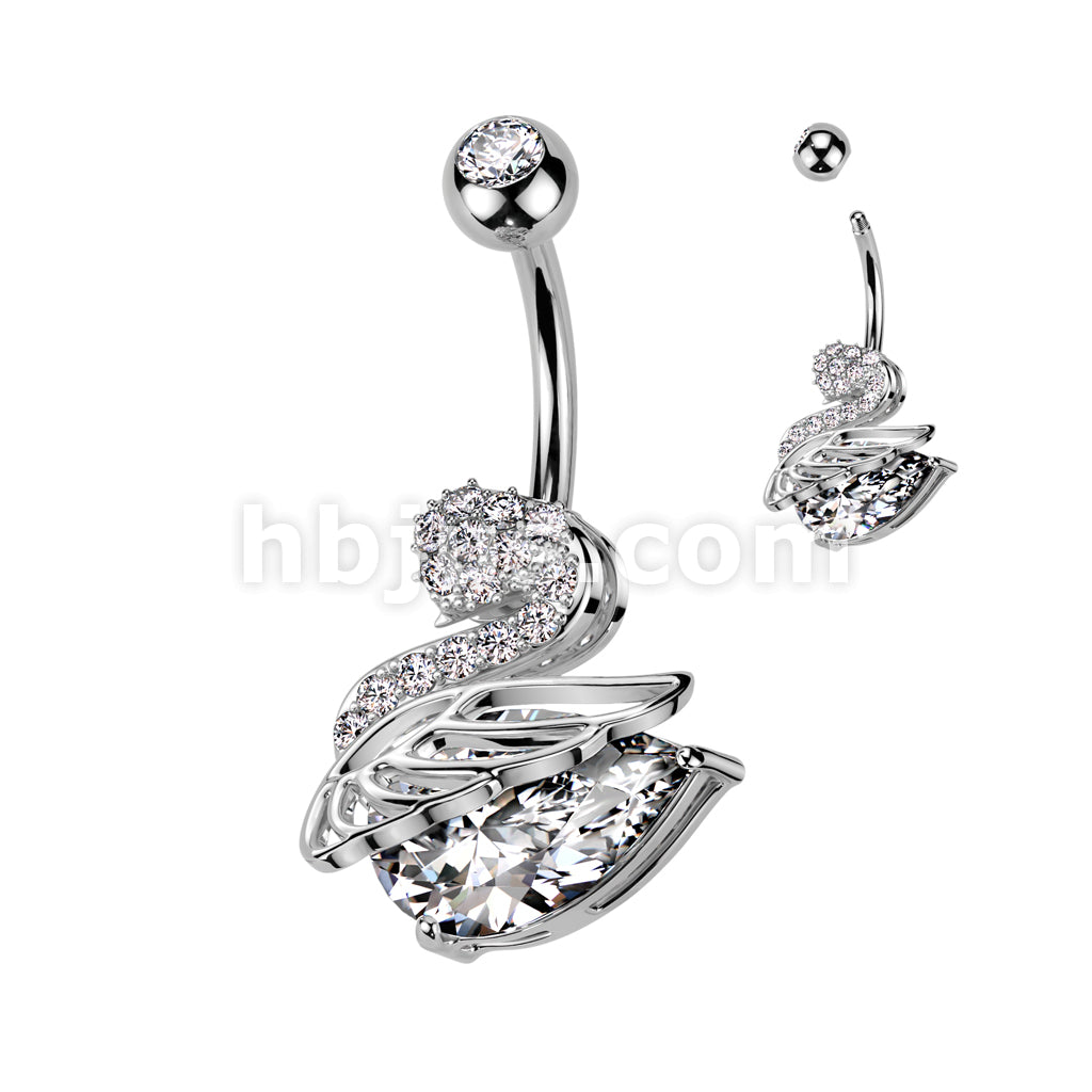 316L Surgical Steel 316L Surgical Steel CZ Swan With Wing Belly Button Ring - Image 2