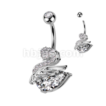 316L Surgical Steel 316L Surgical Steel CZ Swan With Wing Belly Button Ring - Image 2
