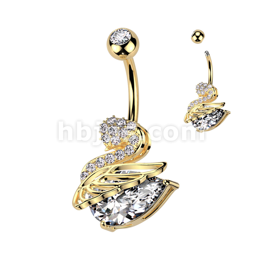 316L Surgical Steel 316L Surgical Steel CZ Swan With Wing Belly Button Ring - Image 3
