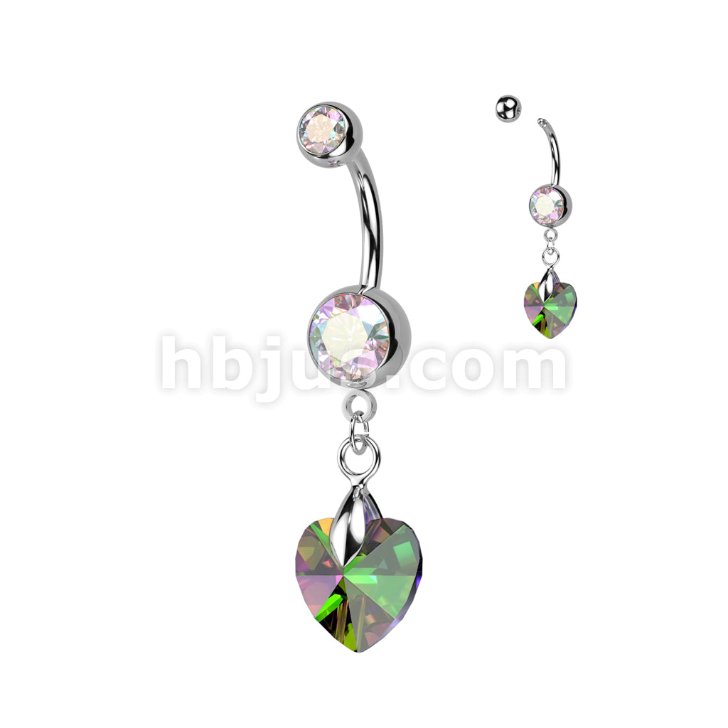 316L Surgical Steel 316L Surgical Steel Crystal Ray Prism Heart Belly... - Image 2