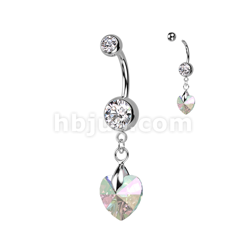 316L Surgical Steel 316L Surgical Steel Crystal Ray Prism Heart Belly... - Image 3