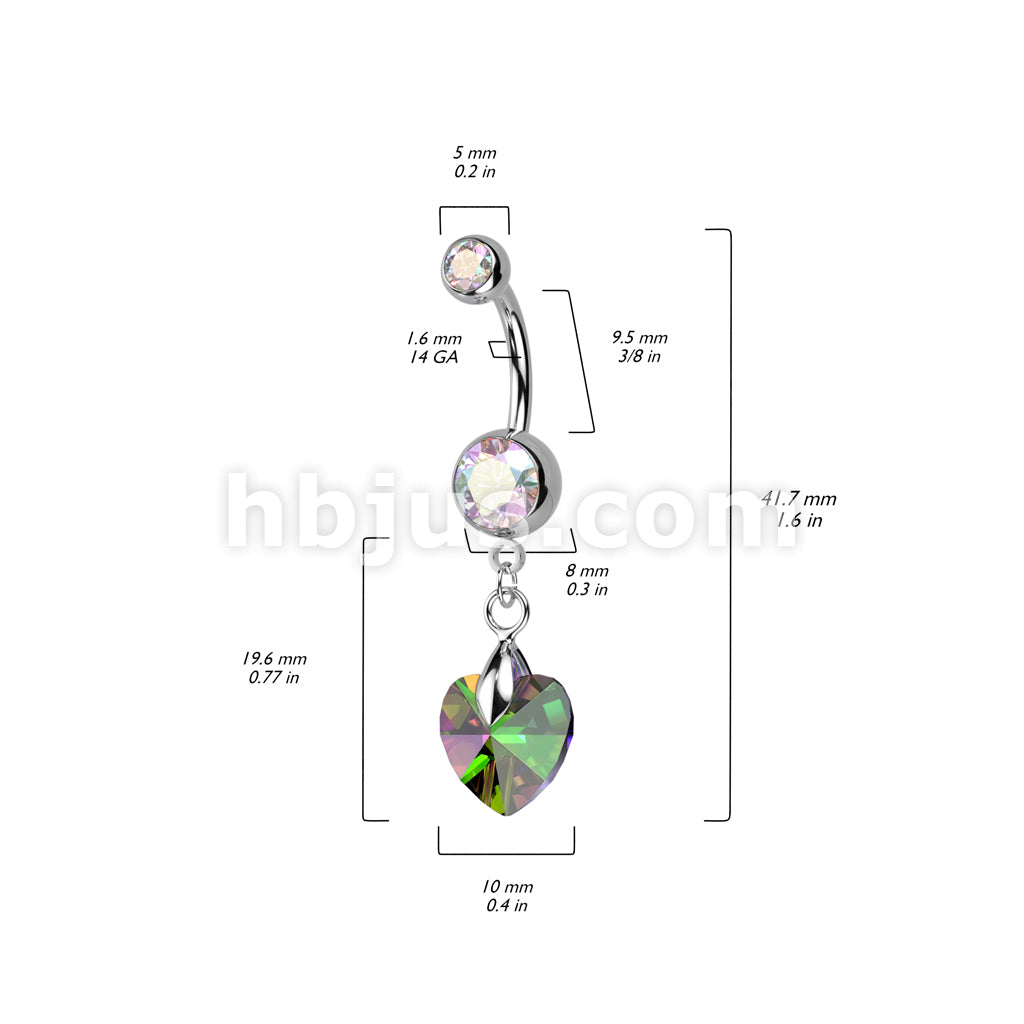 316L Surgical Steel 316L Surgical Steel Crystal Ray Prism Heart Belly... - Image 6