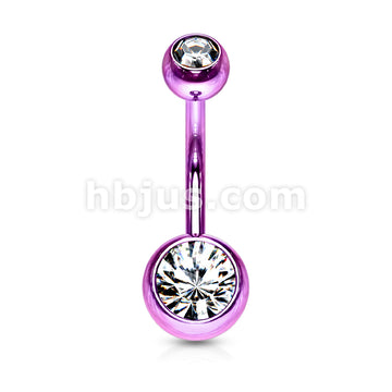 316L Surgical Steel Double Jeweled Belly Ring Titanium IP over 316L... - Image 3
