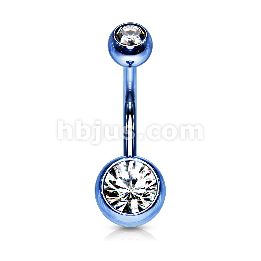 316L Surgical Steel Double Jeweled Belly Ring Titanium IP over 316L... - Image 4