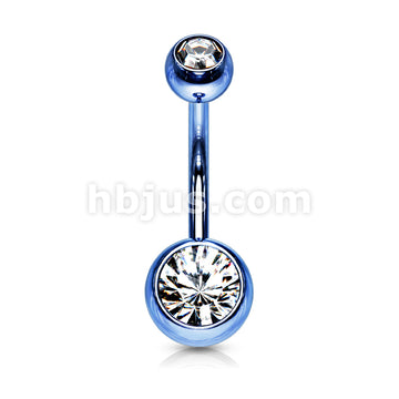 316L Surgical Steel Double Jeweled Belly Ring Titanium IP over 316L... - Image 4