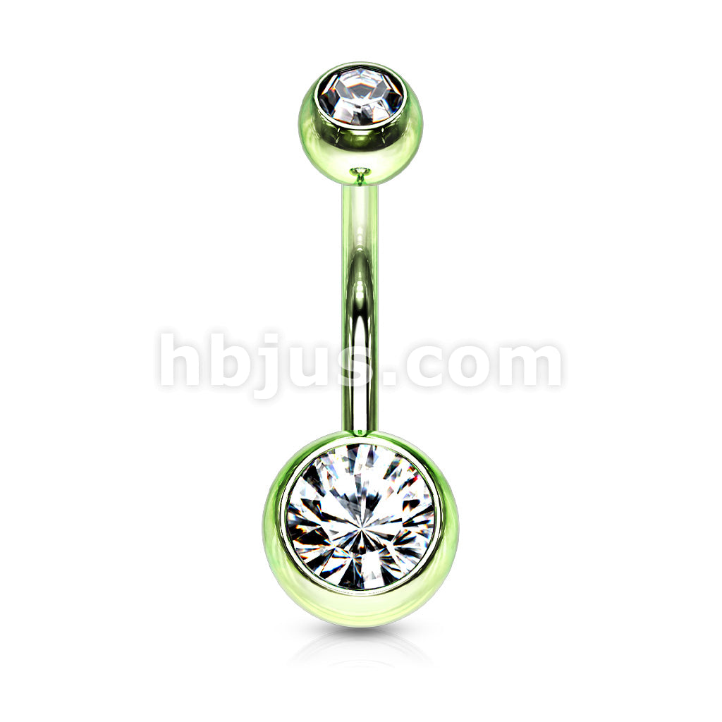 316L Surgical Steel Double Jeweled Belly Ring Titanium IP over 316L... - Image 5