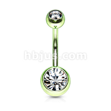 316L Surgical Steel Double Jeweled Belly Ring Titanium IP over 316L... - Image 5