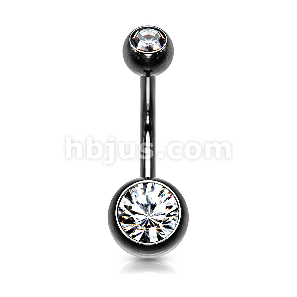 316L Surgical Steel Double Jeweled Belly Ring Titanium IP over 316L... - Image 7