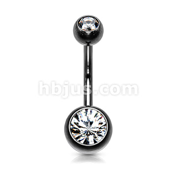 316L Surgical Steel Double Jeweled Belly Ring Titanium IP over 316L... - Image 7