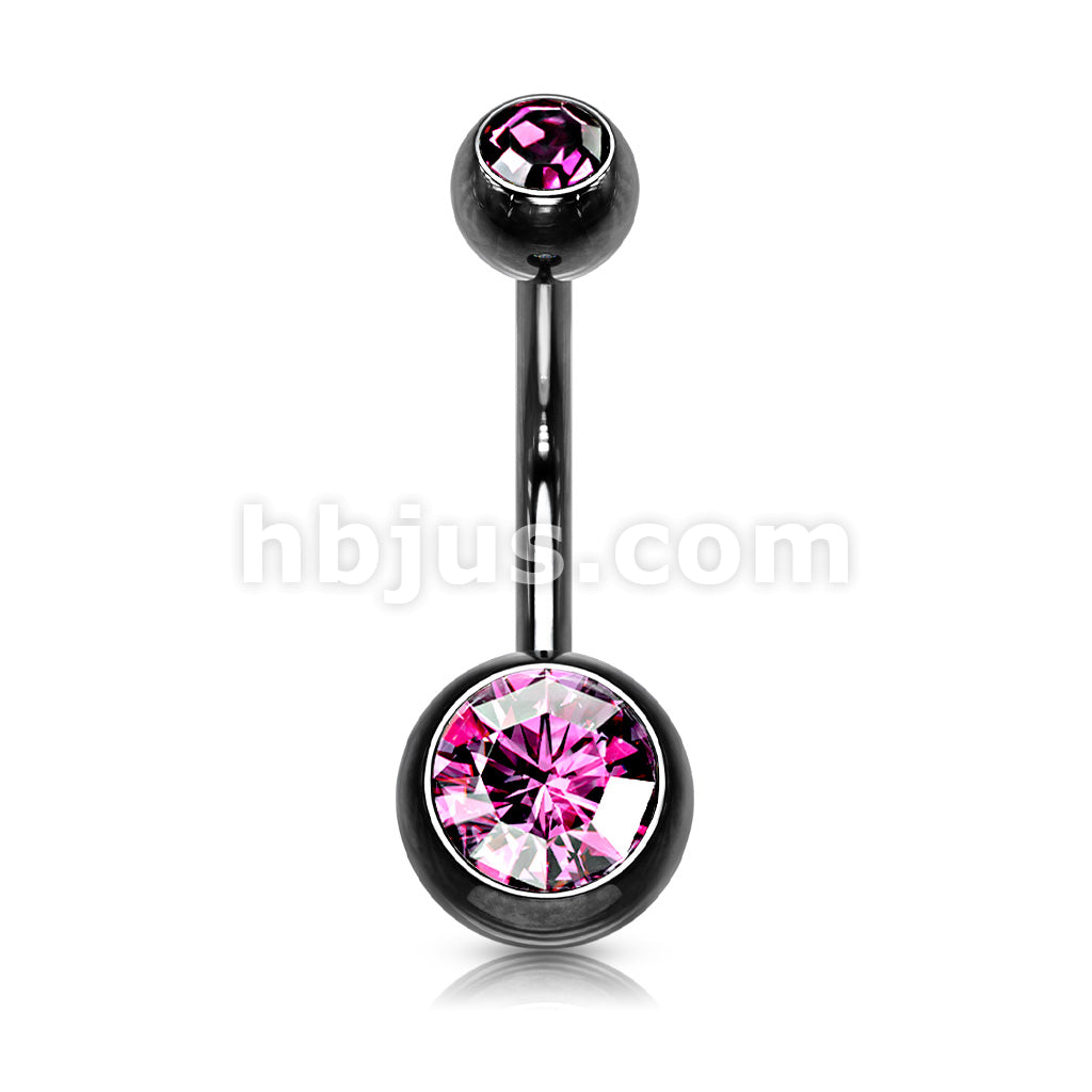 316L Surgical Steel Double Jeweled Belly Ring Titanium IP over 316L... - Image 8