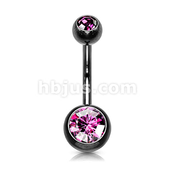 316L Surgical Steel Double Jeweled Belly Ring Titanium IP over 316L... - Image 8