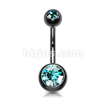 316L Surgical Steel Double Jeweled Belly Ring Titanium IP over 316L... - Image 9