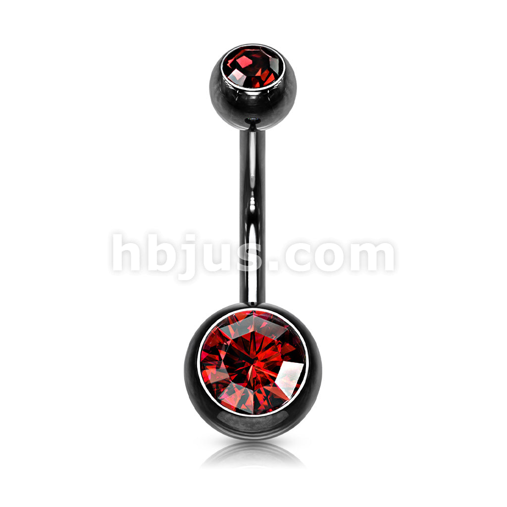 316L Surgical Steel Double Jeweled Belly Ring Titanium IP over 316L... - Image 10