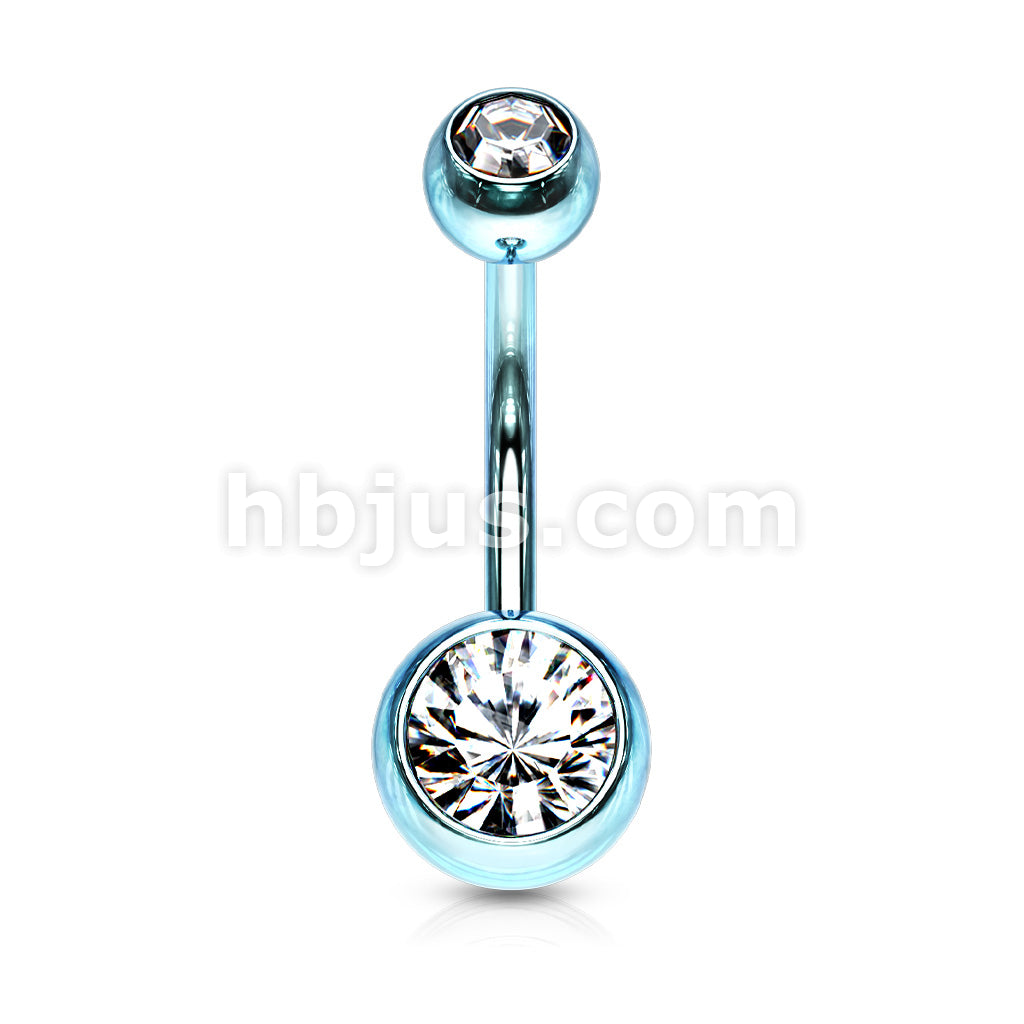316L Surgical Steel Double Jeweled Belly Ring Titanium IP over 316L... - Image 11