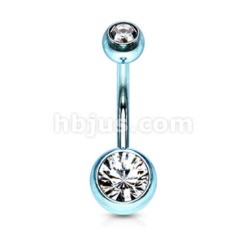 316L Surgical Steel Double Jeweled Belly Ring Titanium IP over 316L... - Image 11