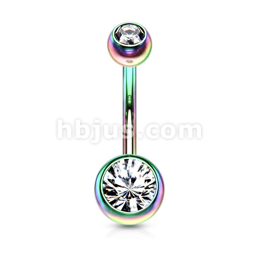 316L Surgical Steel Double Jeweled Belly Ring Titanium IP over 316L... - Image 12