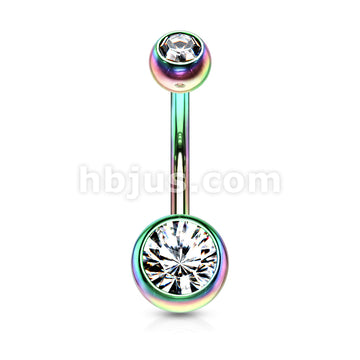 316L Surgical Steel Double Jeweled Belly Ring Titanium IP over 316L... - Image 12