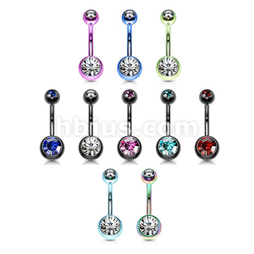 316L Surgical Steel Double Jeweled Belly Ring Titanium IP over 316L... - Image 14