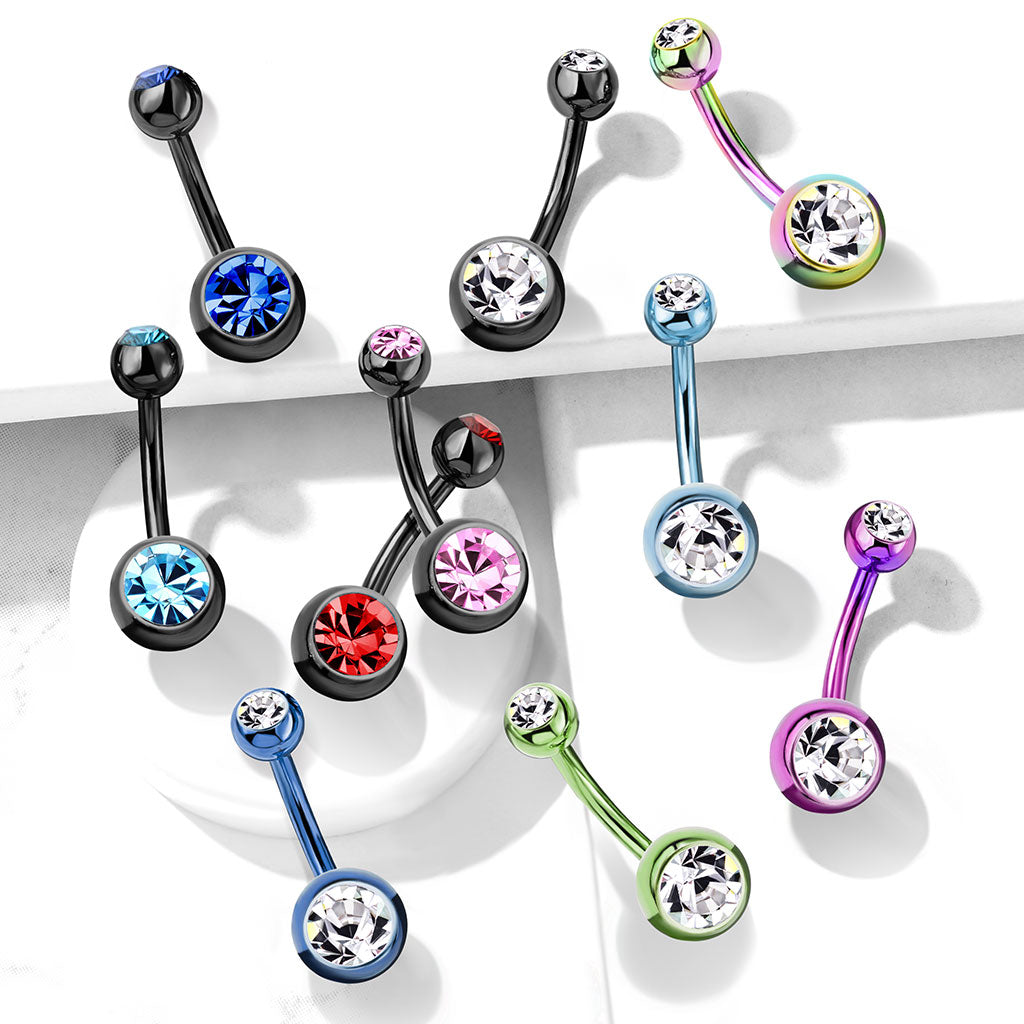 316L Surgical Steel Double Jeweled Belly Ring Titanium IP over 316L...