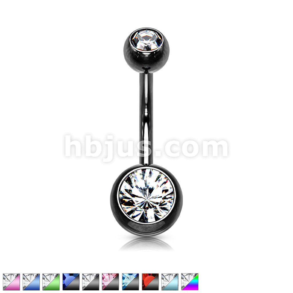 316L Surgical Steel Double Jeweled Belly Ring Titanium IP over 316L... - Image 2
