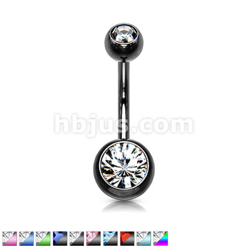 316L Surgical Steel Double Jeweled Belly Ring Titanium IP over 316L... - Image 2