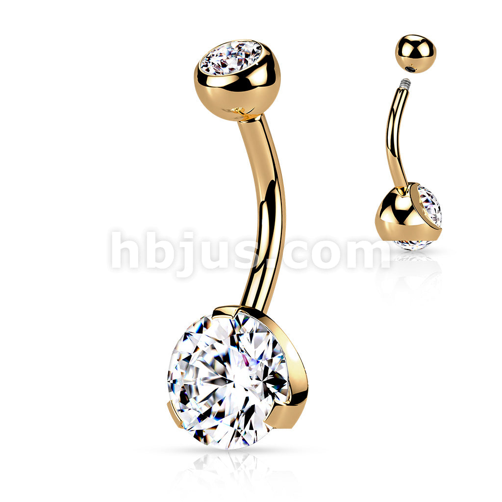 Titanium IP Over 316L Surgical Steel Navel Ring with Prong Set 8mm CZ - Image 5
