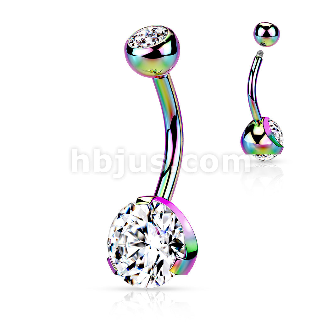 Titanium IP Over 316L Surgical Steel Navel Ring with Prong Set 8mm CZ - Image 6