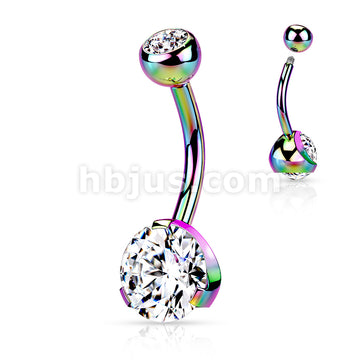 Titanium IP Over 316L Surgical Steel Navel Ring with Prong Set 8mm CZ - Image 6