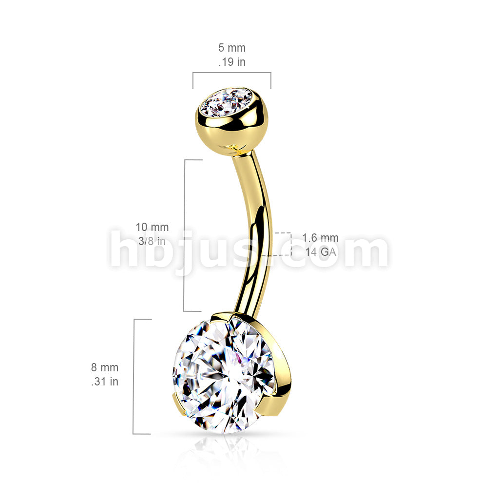 Titanium IP Over 316L Surgical Steel Navel Ring with Prong Set 8mm CZ - Image 7