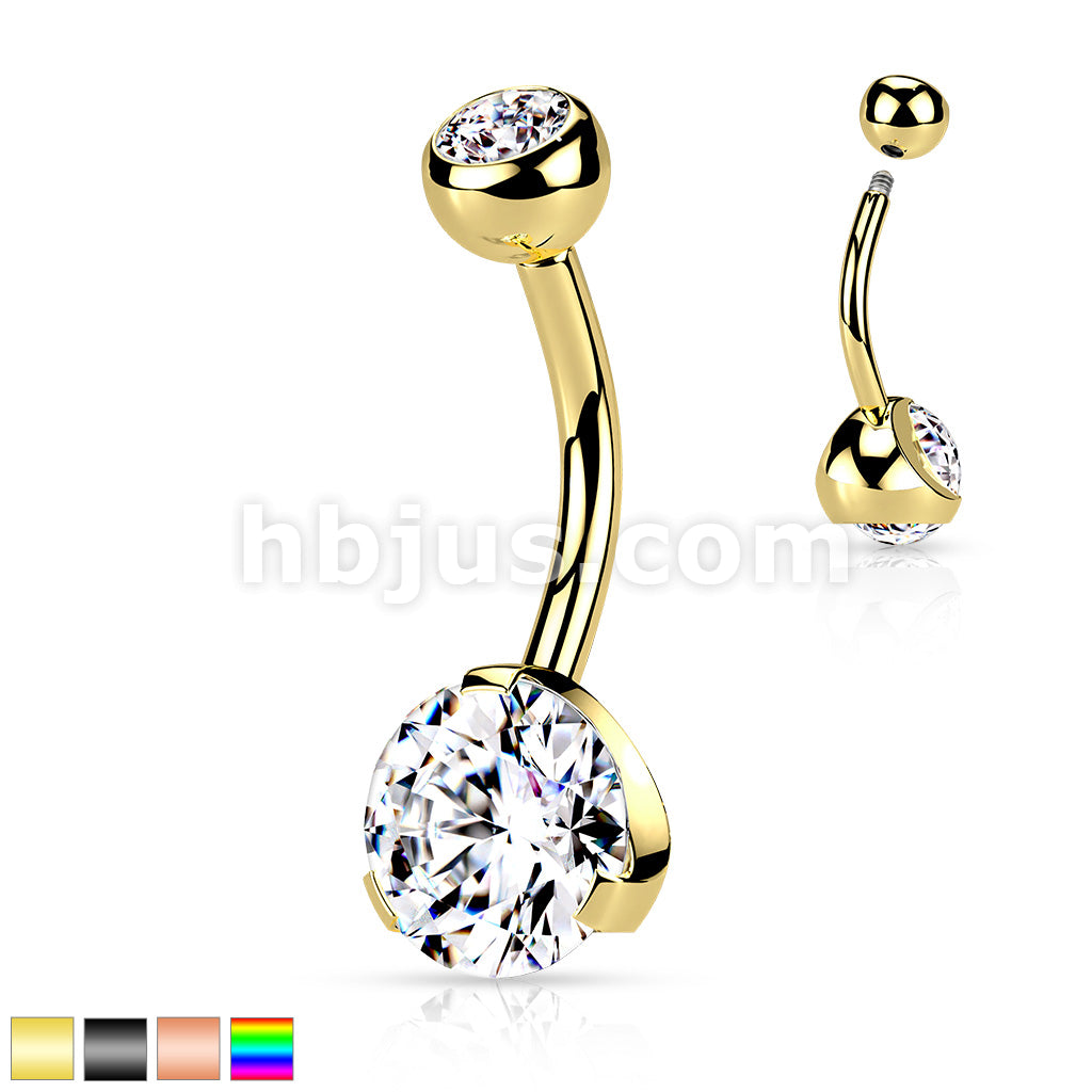 Titanium IP Over 316L Surgical Steel Navel Ring with Prong Set 8mm CZ - Image 2