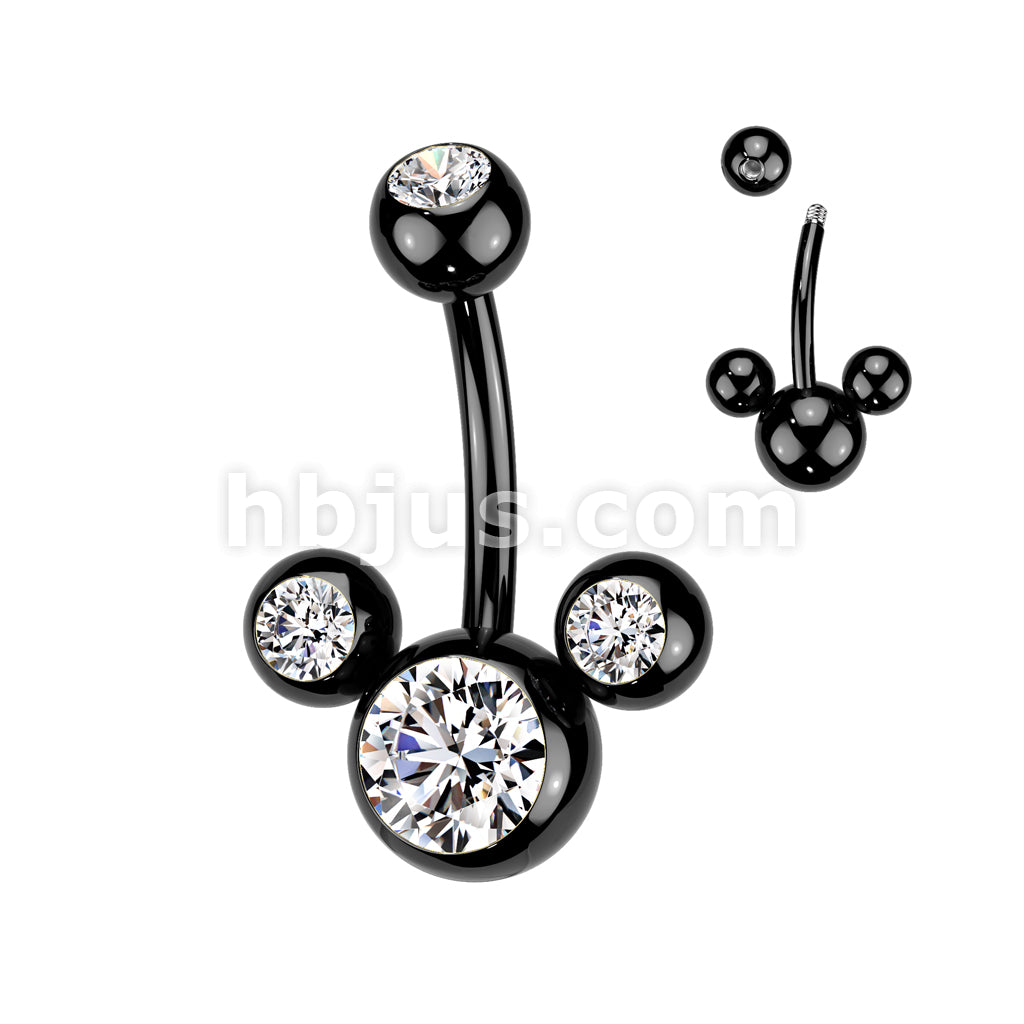 Titanium IP Over 316L Surgical Steel Triple Bubble Navel Ring - Image 4