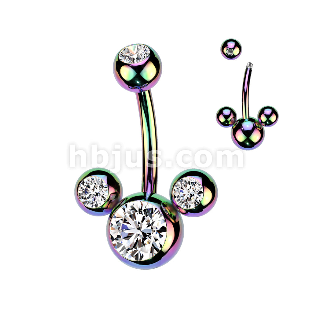 Titanium IP Over 316L Surgical Steel Triple Bubble Navel Ring - Image 6