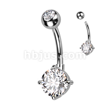 Implant Grade Titanium With Bezel Set CZ Top and Round Brass Prong Set CZ Belly Button Ring - Image 3