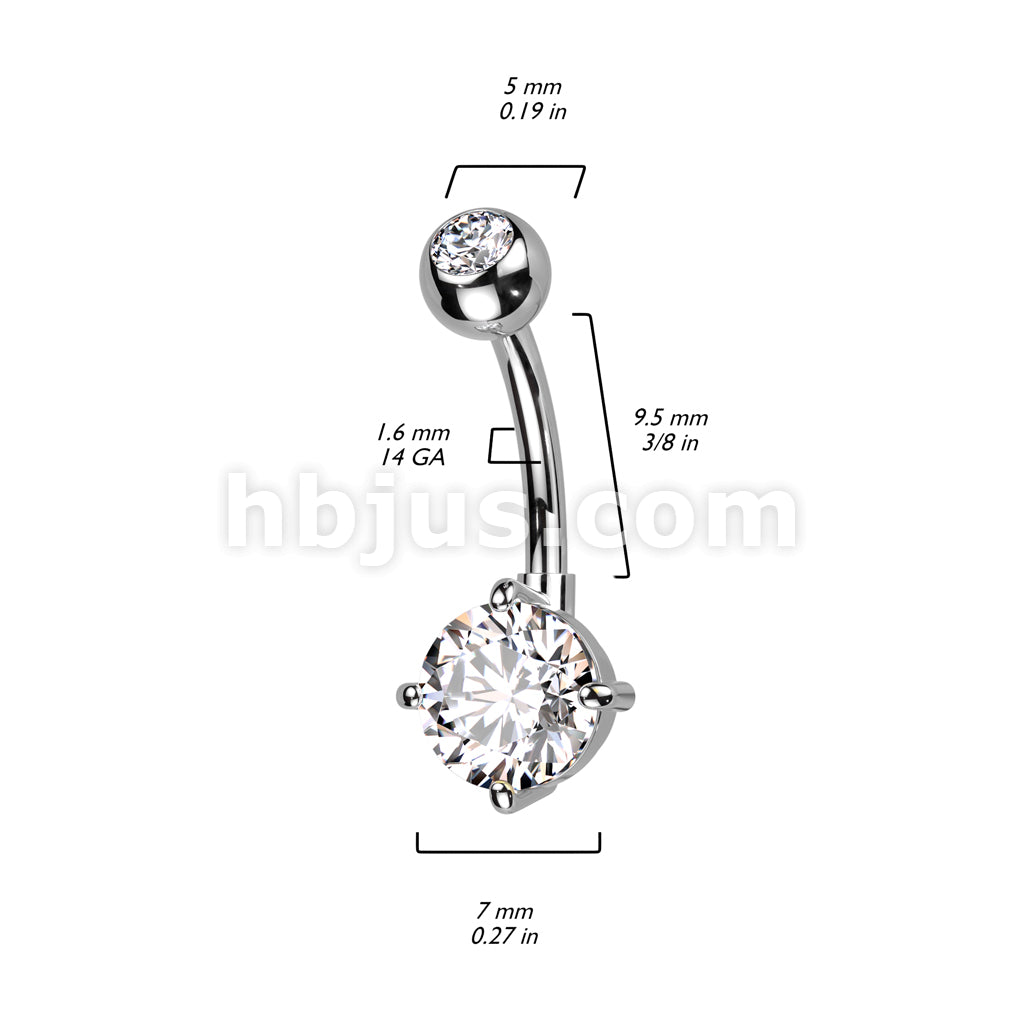 Implant Grade Titanium With Bezel Set CZ Top and Round Brass Prong Set CZ Belly Button Ring - Image 6