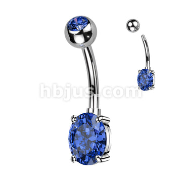 Implant Grade Titanium With Pressed Fit CZ Top and Oval Brass Prong Set CZ Belly Button Ring - Image 3