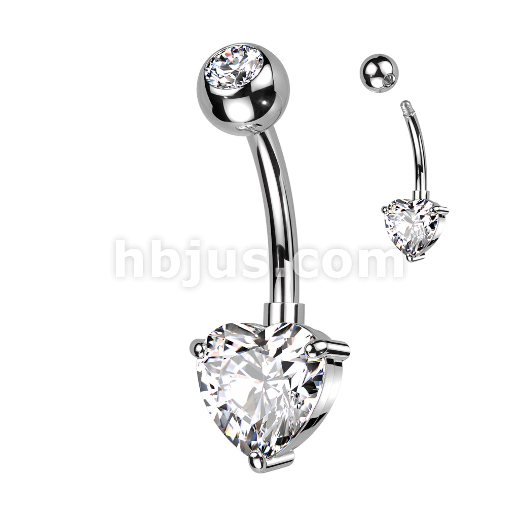 Implant Grade Titanium With Pressed Fit CZ Top and Heart Brass Prong Set CZ Belly Button Ring - Image 2