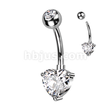 Implant Grade Titanium With Pressed Fit CZ Top and Heart Brass Prong Set CZ Belly Button Ring - Image 2