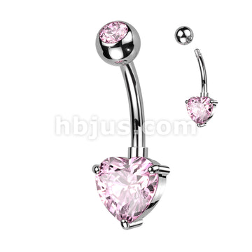 Implant Grade Titanium With Pressed Fit CZ Top and Heart Brass Prong Set CZ Belly Button Ring - Image 4