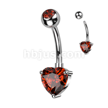Implant Grade Titanium With Pressed Fit CZ Top and Heart Brass Prong Set CZ Belly Button Ring - Image 5