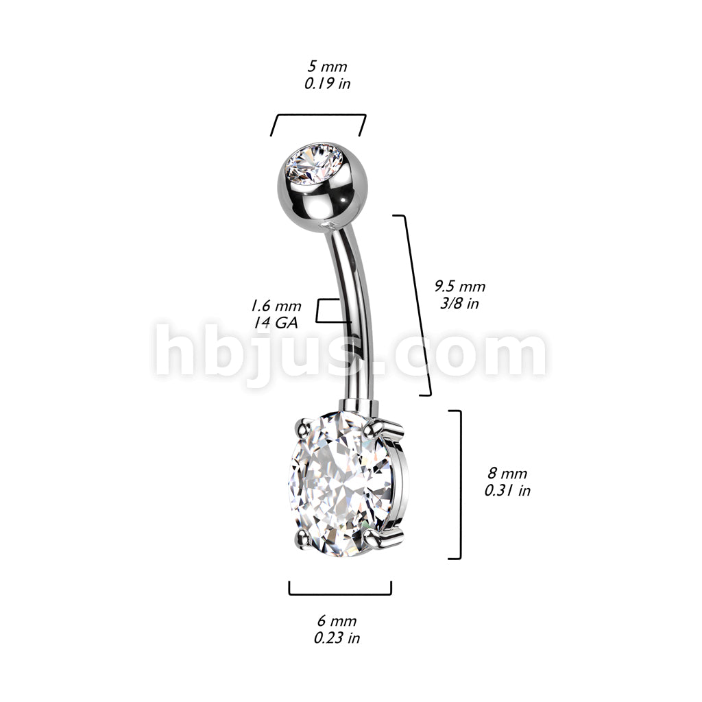 Implant Grade Titanium With Pressed Fit CZ Top and Heart Brass Prong Set CZ Belly Button Ring - Image 6