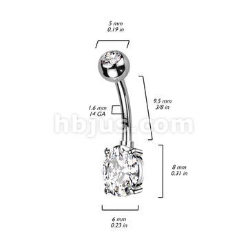 Implant Grade Titanium With Pressed Fit CZ Top and Heart Brass Prong Set CZ Belly Button Ring - Image 6