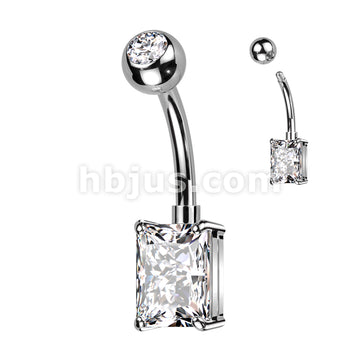 Implant Grade Titanium With Pressed Fit CZ Top and Rectangle Brass Prong Set CZ Belly Button Ring - Image 2