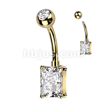 Implant Grade Titanium With Pressed Fit CZ Top and Rectangle Brass Prong Set CZ Belly Button Ring - Image 3