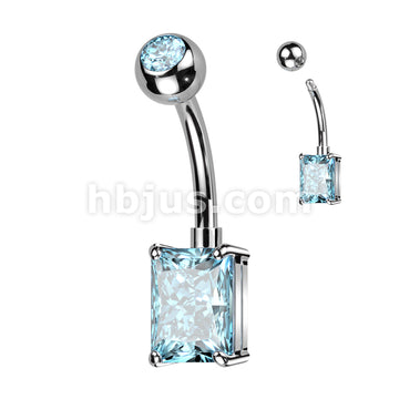 Implant Grade Titanium With Pressed Fit CZ Top and Rectangle Brass Prong Set CZ Belly Button Ring - Image 4